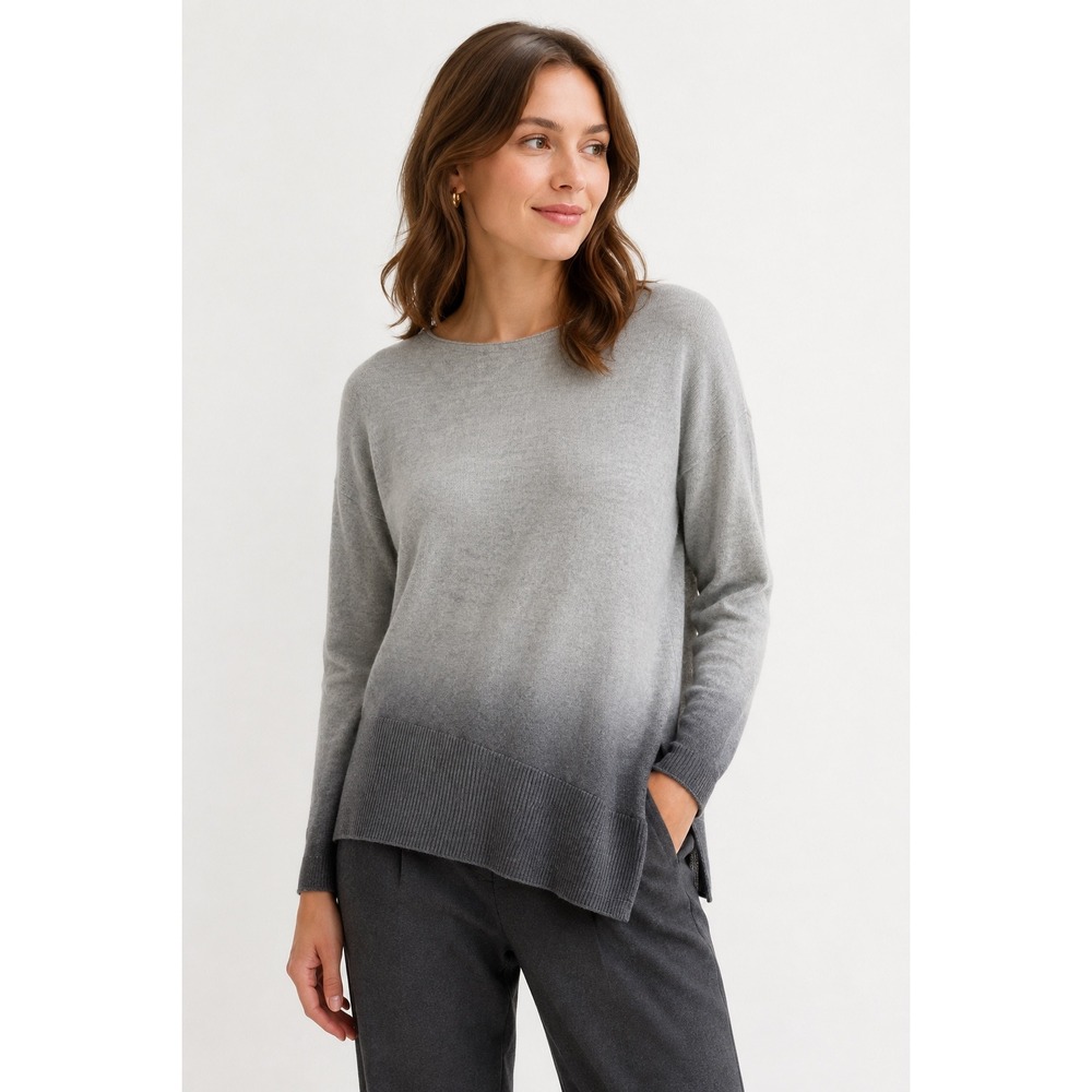 Kokun Cashmere Sweater Womens S Grey Ombre Asymmetrical Boat Neck Soft Cozy